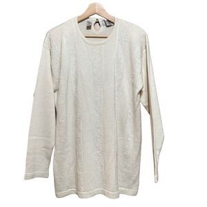 Karen Scott Evening Beaded Wool Blend Pullover Sweater Knit Cream Size L